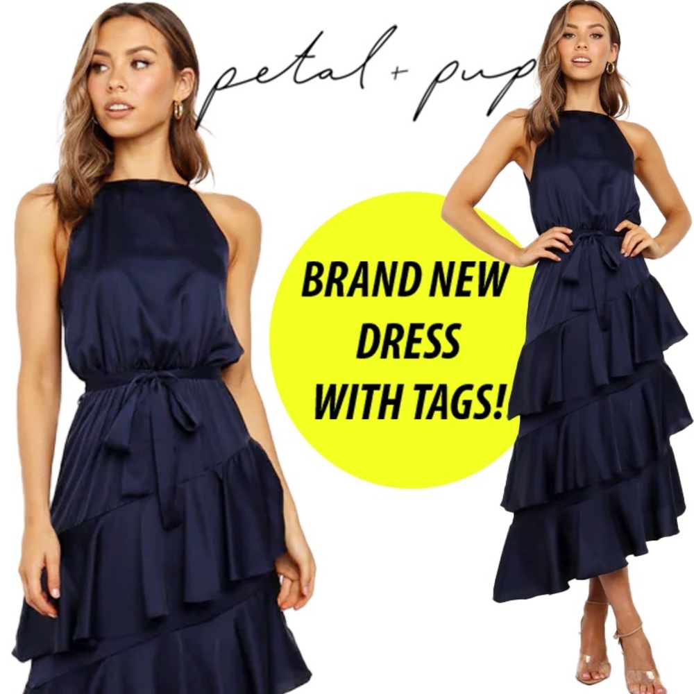 🥀Petal & Pup 🐶 Navy Halter Ruffle Dress